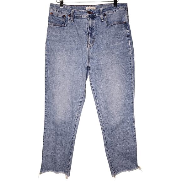 Madewell The Perfect‎ Vintage High Rise Jean 32 Blue Light Wash Raw Hem Crop - Picture 1 of 9